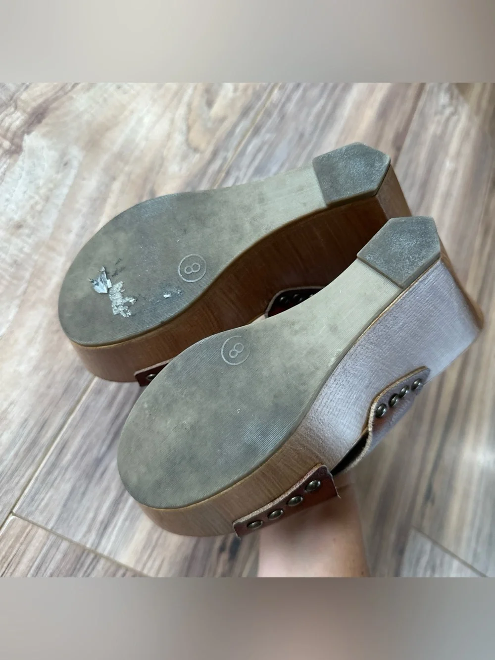 Mossimo Supply Co. Brown Platform Wedge Sandals Wood Clog Heel Studded Size 8